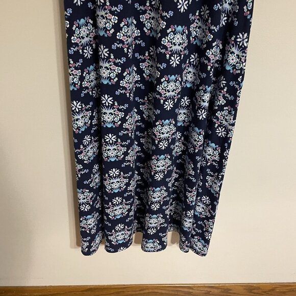 Talbots Women L Navy Blue Floral Sleeveless Keyhole Knit Jersey Maxi Dress - Picture 3 of 10